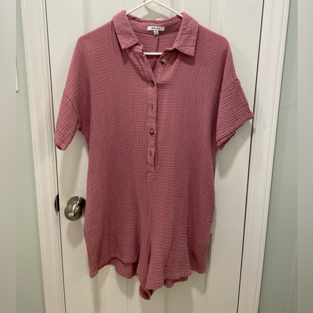 Casual Pink Button-Down Romper - image 1